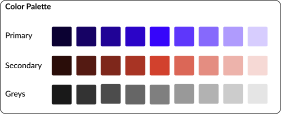 Image shows a color palette of shades of purple, orange, and grayscale.