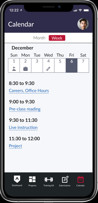 Image of Calendar screen on a phone