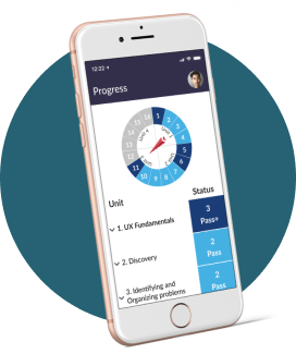 image of mobile phone with a Lambda School student dashboard interface