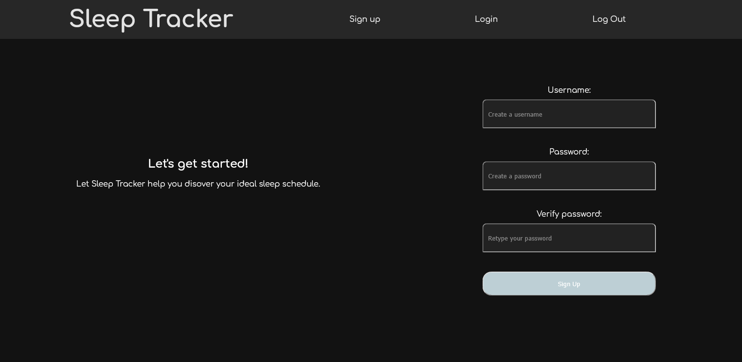 Screenshot of Deployed Sleep Tracker registration page