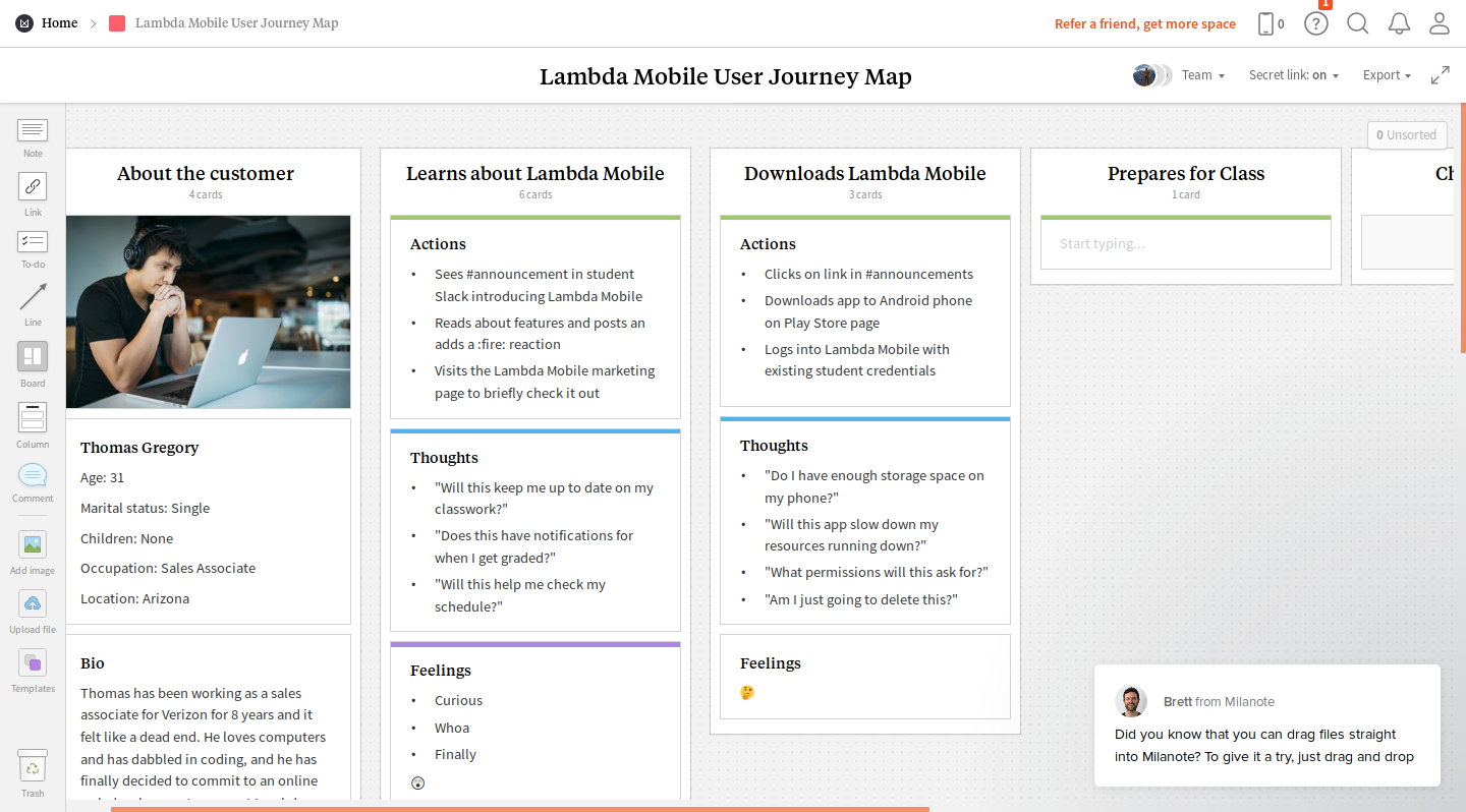 User Journey Map showing a users actions and emotions while using the app