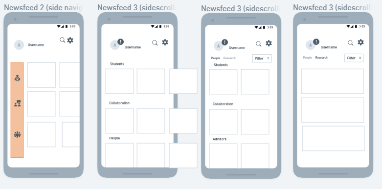 more wireframes with iterations on the ideas.